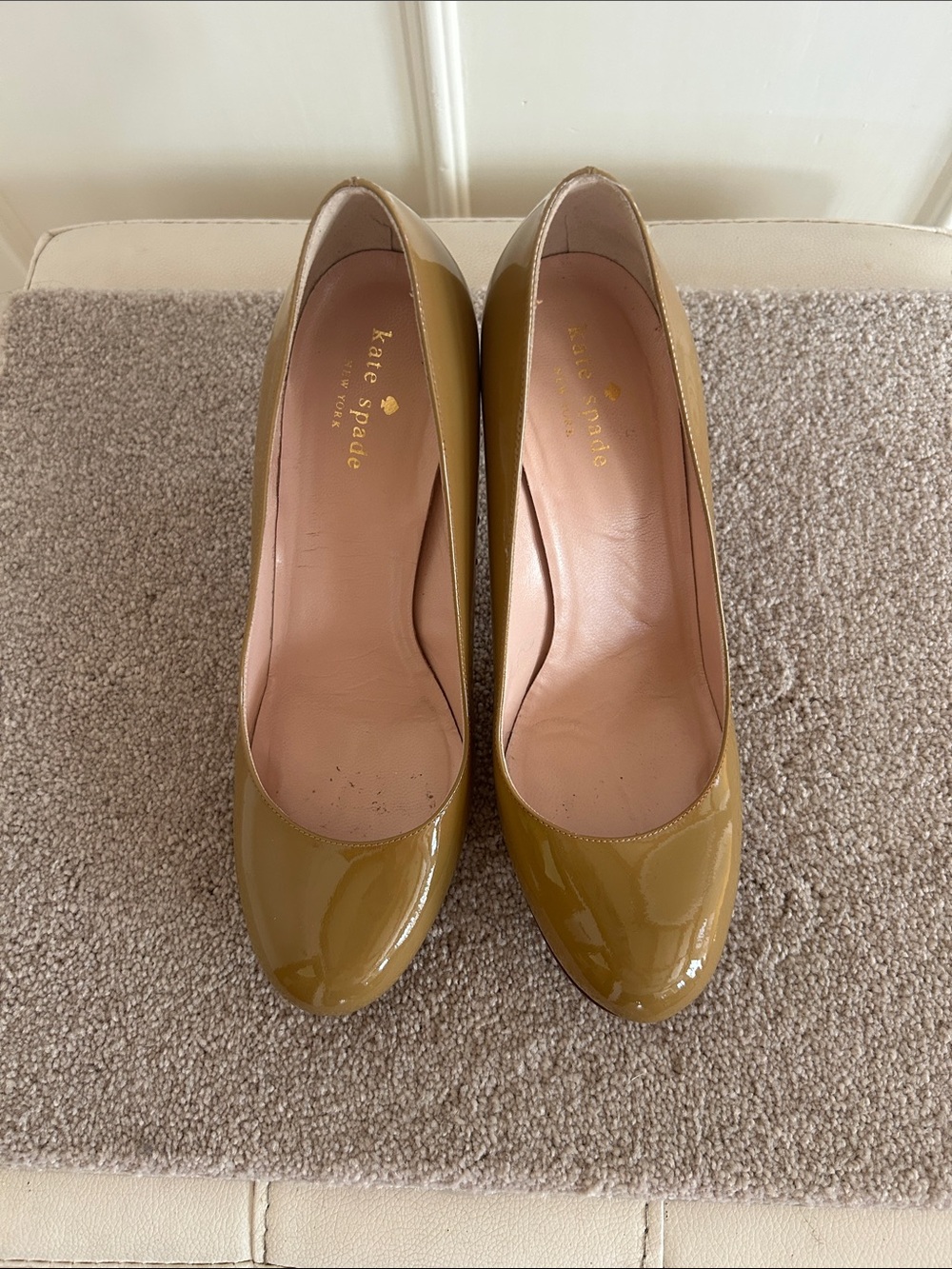 kate spade camel Patent Round-Toe Pumps